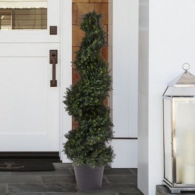 Nature Spring 4' Green Spiral Cypress Topiary in Black Pot