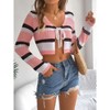 Women's Tie Front Long Sleeve Rib Knit Shrug Sweaters Cardigan Crop Top - 3 of 4