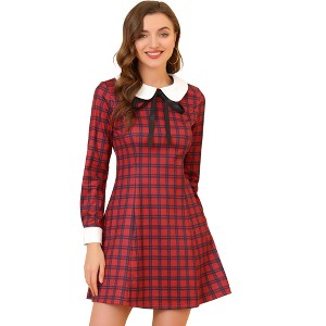 INSPIRE CHIC Women's Peter Pan Collar Fit and Flare Mini Plaid Tartan A Line Dresses - 1 of 4