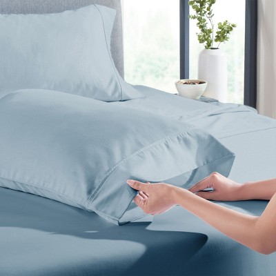 Sky Blue 400 Thread Count Cotton Sateen Pillowcases, Standard/Queen
