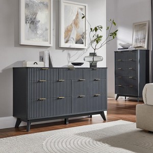 54" Wide Modern 7 Drawer Fluted Dresser with Faux Marble Top & Curved Profile, Dresser TV Stand, Wood Drawer Organizer for Bedroom - 1 of 4