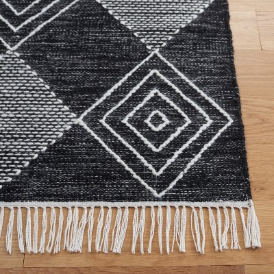 Black and Ivory Diamond Kilim Flat Weave Wool Rug