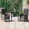 vidaXL 3 Piece Patio Dining Set with Cushions - Black Poly Rattan Garden Reclining Chairs and Tempered Glass Table, Outdoor Lounge Furniture - 2 of 4