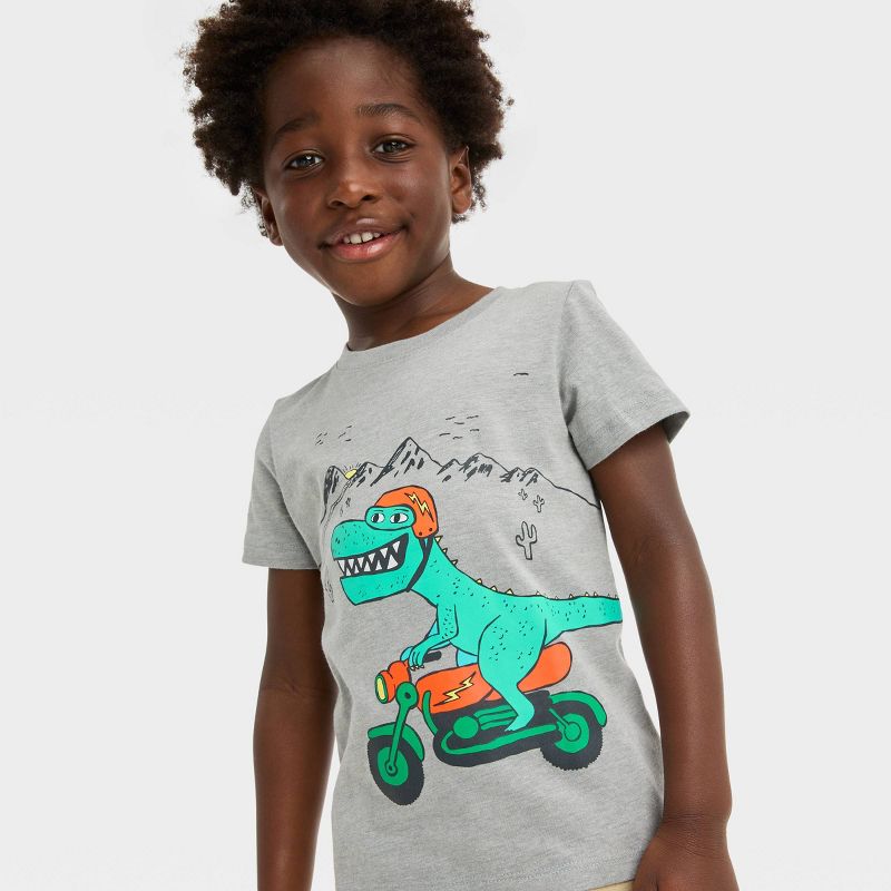 Toddler Boys&#39; Dino Motorbiking Short Sleeve Graphic T-Shirt - Cat &#38; Jack&#8482; Gray, 3 of 5