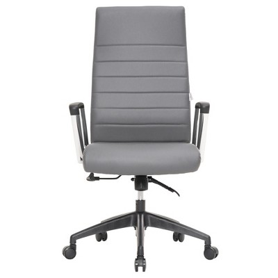 Gray High-Back Leather Swivel Office Chair, 47"