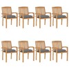 vidaXL - 8X Solid Teak Wood Stacking Patio Chairs with Cushions, 23.6"x22.6"x35.4", Gray, Indoor/Outdoor Seat, Weather-Resistant, Garden Furniture - 2 of 4
