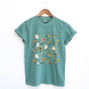 Simply Sage Market Women's Halloween Floral and Ghost Collage Short Sleeve Garment Dyed Tee - 1 of 4