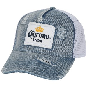 Adult Corona Extra Label Patch Distressed Light Denim Adjustable Hat - 1 of 4