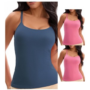 INSPIRE CHIC Women's 3-Pack Camisoles with Built-In Bras Basic Breathable Sleeveless Undershirts - 1 of 4