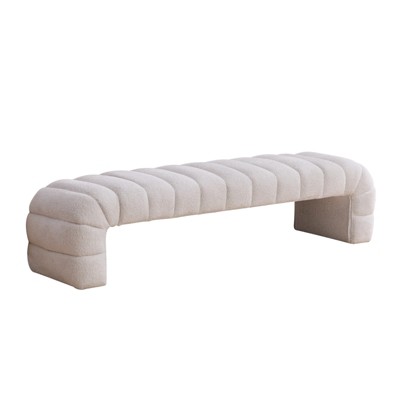 DSVIMOY Modern Upholstered Armless Bed Bench, Daybed Chaise, Ottoman Foot Stool for Living Room and Bedroom, Entryway, Ivory, 69.7"*20.5"*17.3"