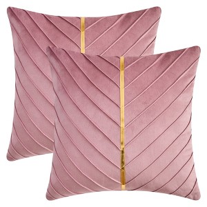 REGALWOVEN Velvet Throw Pillow Cover with Gold Striped Modern Pillowcase for Sofa Bedroom Living Room Home Decor 18 x 18 Inch 2 Pcs - 1 of 4
