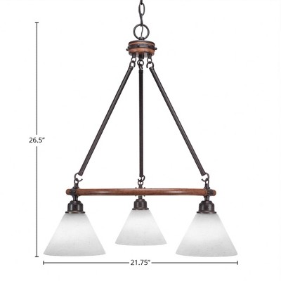 Toltec Lighting Blacksmith 3 - Light Chandelier in  Painted Wood/Dark Granite with 7" White Muslin Shade