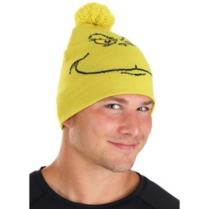 HalloweenCostumes.com One Size Fits Most   Dr. Seuss The Grinch Knit Hat, Black/Yellow - 1 of 2