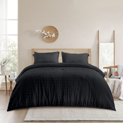 Hyleory Seersucker Quilt Sets 7-Pieces Bedding Sets for All Season with Comforter, Pillow Sham, Flat Sheet, Fitted Sheet, Pillowcase