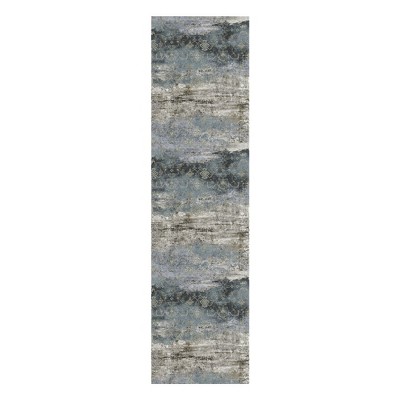 MontVoo Teal Abstract Pattern Washable Rug