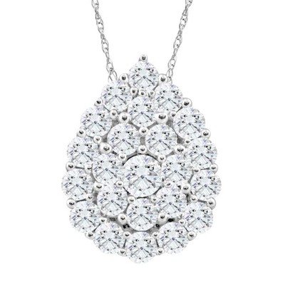 Pompeii3 2Ct TW Real Diamond Tear Drop Pendant 10k White Gold 18" Women's Necklace