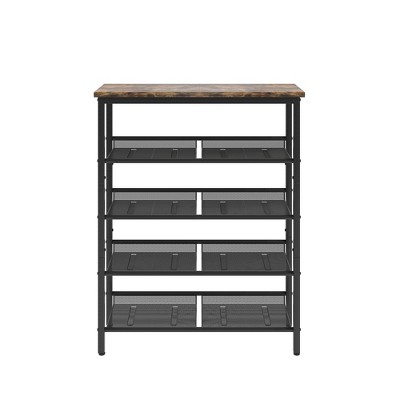 TIRAMISUBEST Industrial 5-Tier Shoe Rack - Adjustable Farmhouse Storage with 4 Mesh Shelves for Entryway, Living Room or Porch