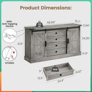 Farmhouse 59" Wood Dresser w/ Sliding Barn Doors & 4 Drawers - TV Stand, Bedroom/Living Room Storage - 1 of 4