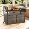 Buenhomino Patio Bar Table,Outdoor Kitchen Island with Glass Top,Rattan Patio Storage Cabinet with Wheels,Bar Cart for Poolside and Backyard - 2 of 4