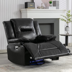 360° Swivel and Rocking Manual Recliner Chair with LED Light Strip, Overstuffed Cushions and Wide Armrests for Home Theater, Living Room, Bedroom - 1 of 4