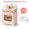 ROBOTIME Play Food And Toy Kitchens Wooden Toy Dishwasher Sink, Play Kitchen Accessories Pretend Playset for Girls, Pink, 11.8"*16.14"*19.88" - 3 of 4