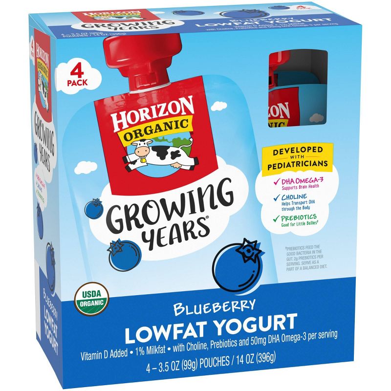 Horizon Organic Growing Years Low Fat Blueberry Kids&#39; Yogurt with DHA Omega-3 and Choline - 4ct/3.5oz Pouches, 3 of 14