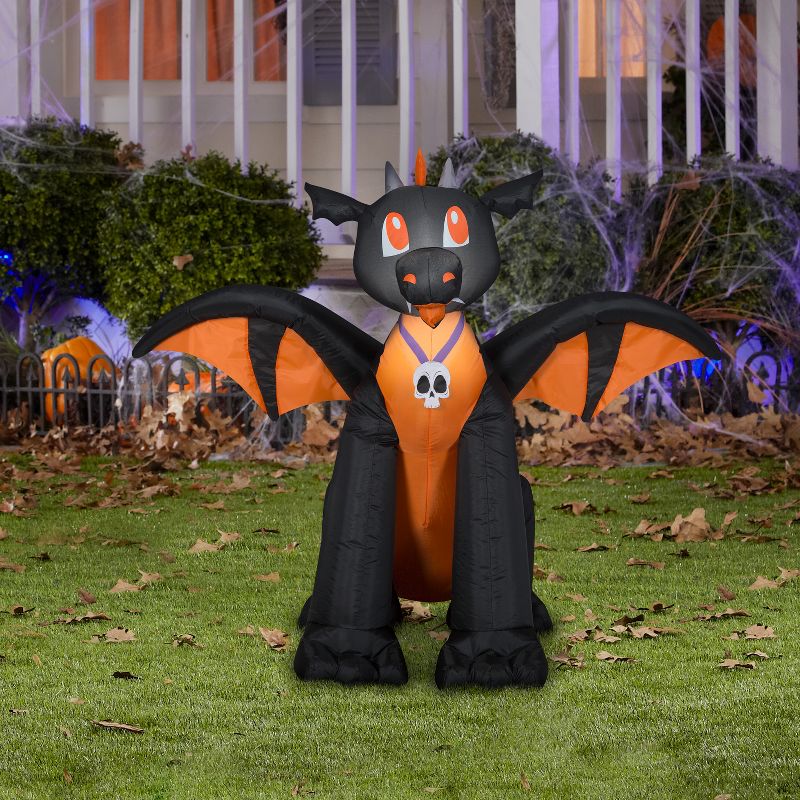 Gemmy Airblown Inflatable Winged Black/Orange Dragon, 3 ft Tall, Multicolored, 2 of 4