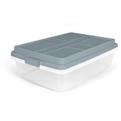 Hefty 40 Quart Hi-Rise Storage Bin with Lid, Stackable Plastic Container Tote for Home, Office, and Classroom Organization, 6 Pack, Smoke Blue