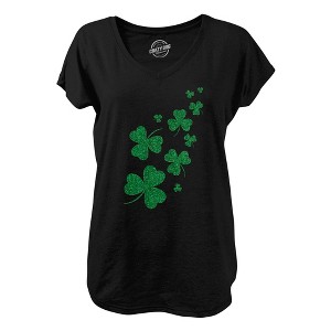 Womens Glitter Shamrocks V-Neck Funny Saint Patricks Day Shamrock Clover Shirt For Ladies - Crazy Dog Womens V-Neck - 1 of 4