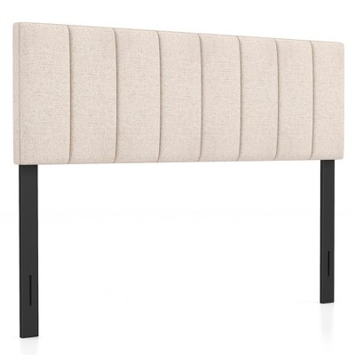 Tangkula Linen Upholstered Headboard Vertical Channel Tufted Wood Leg for Full/Queen