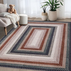 Acekool Washable Braided Print Rug, Non Slip Low Pile Stain Resistant Foldable Area Rug for Living Room Bedroom Dining - 1 of 4