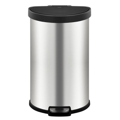 EKO 45L Aria Semi-Round Stainless Steel Resin Lid Step Trash Can no liner: Kitchen Garbage Can, 45 Liter, Silver