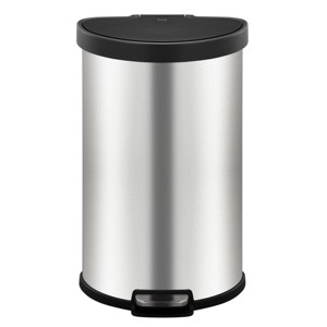 EKO 45L Aria Semi-Round Stainless Steel Resin Lid Step Trash Can no liner: Kitchen Garbage Can, 45 Liter, Silver - 1 of 4