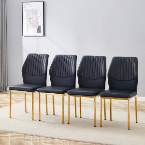 Vynxaria Luxury Simple Chair Set - 6 White PU High Resilience Dining Chairs with Silver Metal Legs - 1 of 4