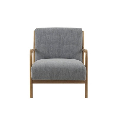 Mid-Century Elmwood Frame Accent Chair in Textured Gray
