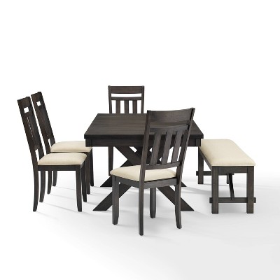 Hayden Slate Extendable Dining Set with Bench and 4 Chairs