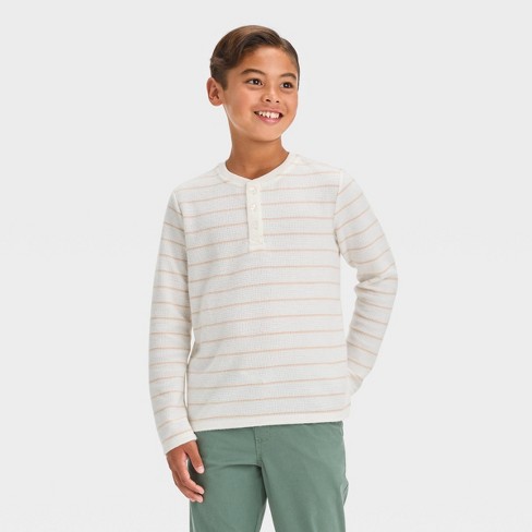 Boys' Long Sleeve Thermal Henley Shirt - Cat & Jack™ Cream Xs : Target