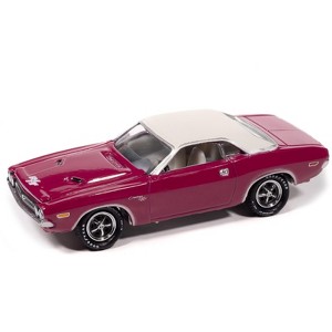 1971 Dodge Challenger R/T Panther Pink with White Top and Interior 1/64 Diecast Model Cars by Johnny Lightning - 1 of 2