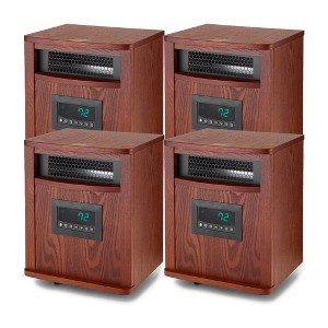 Lifesmart 1500 Watt Portable Electric Infrared Quartz Space Heater for Indoor Use with 6 Heating Elements, Caster Wheels, and Remote, Brown (4 Pack) - 1 of 4