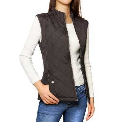 Allegra K Women's Stand Collar Lightweight Gilet Quilted Zip Vest