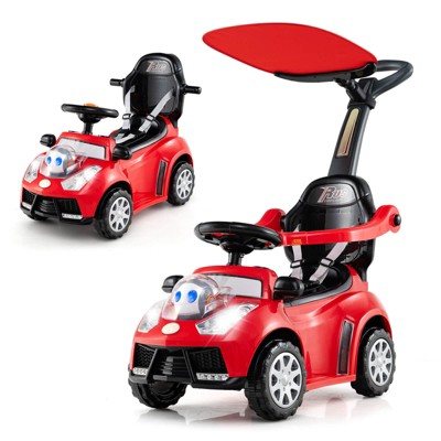 Safstar 3-in-1 Sliding Walker w/ Adjustable Canopy Horn Music & Light for Boys & Girls