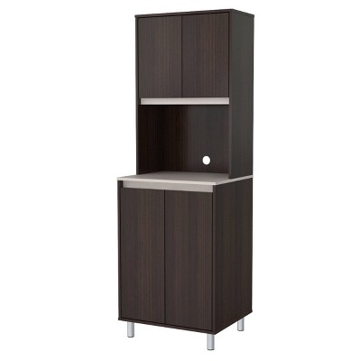 4 Door Breakroom Cabinet with Open Space Espresso/Amber Gray - Inval