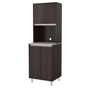 4 Door Breakroom Cabinet with Open Space Espresso/Amber Gray - Inval: Hutch, Microwave Storage - 1 of 4