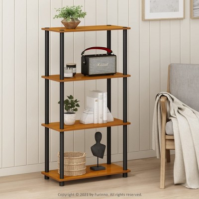 Furinno 4-Tier Ladder Decorative Bookshelf Open Multipurpose Shelf Display Rack Bathroom Kitchen Entryway Storage Shelves,Light Cherry/Black
