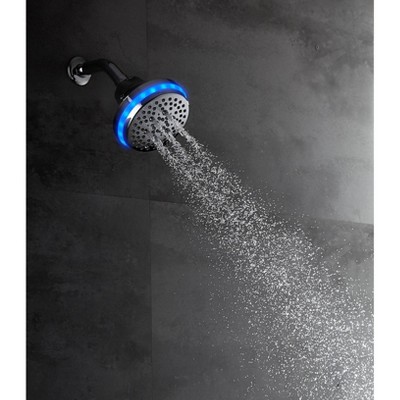 Brushed Nickel LED Shower Head with Temperature Sensor and Wave Control