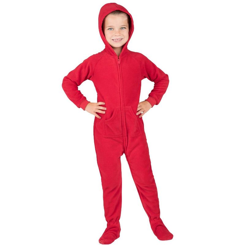 Footed Pajamas - Family Matching - Bright Red Hoodie Fleece Onesie For Boys, Girls, Men and Women | Unisex, 3 of 6