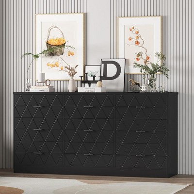 9 Drawer White Dresser for Bedroom with Power Outlet, 63'' Wooden Large Dresser with Wide Drawers, Modern Chest of Drawers for Closet