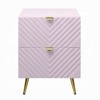 Royal Hampton Nightstand, Geometric 2 Drawers, Gold Metal, 25 Inch Pink Wood - 3 of 4