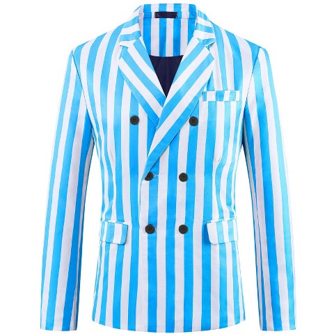 Мужские пиджаки INSPIRE CHIC Men's Peak Lapel Double-Breasted Business Stripe Blazers Blue White X Large