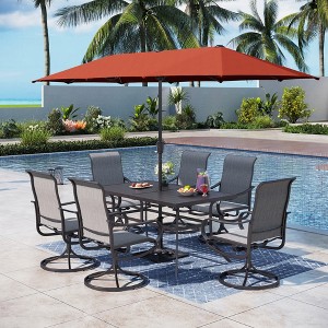 Captiva Designs 8pc Patio Dining Set with Rectangular steel table & Sling Swivel Chairs & Beige Umbrella - 1 of 4